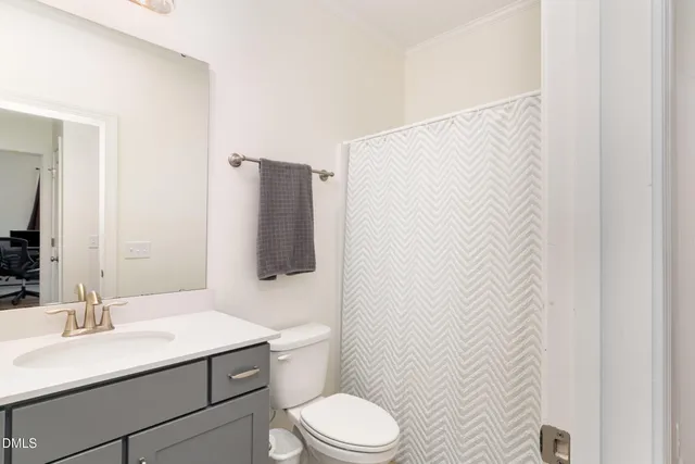 a bathroom with a sink vanity mirror and toilet