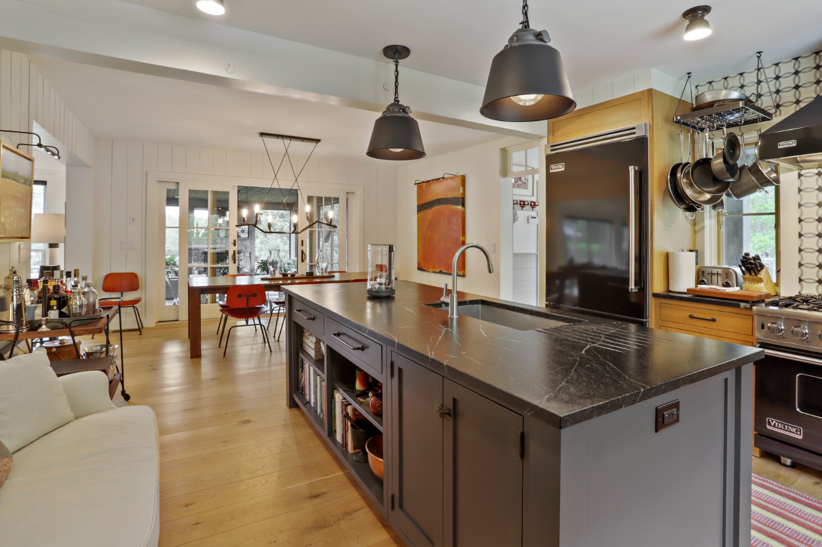 9 Ridge Hill Road Chilmark, MA 02535 - Photo 9 of 48 a kitchen with stainless steel appliances granite countertop a sink a stove and a wooden floors