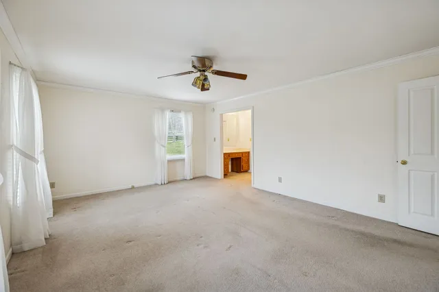 an empty room with windows and flowerpot