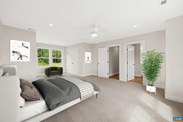 an empty room with closet area