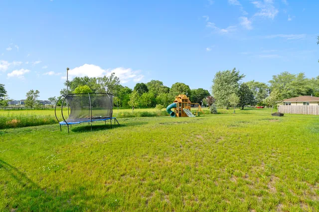 a view of a park with large trees