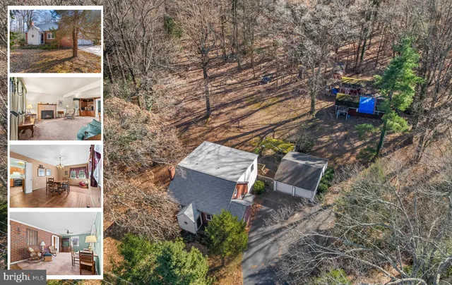 an aerial view of a house with outdoor space