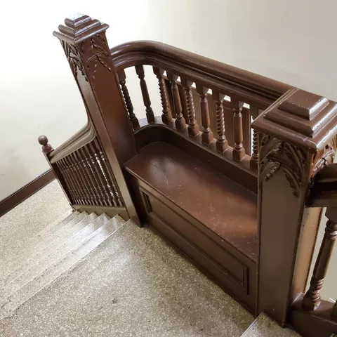 a view of wooden staircase