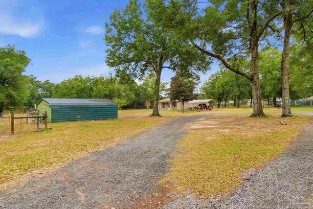 a view of backyard with green space