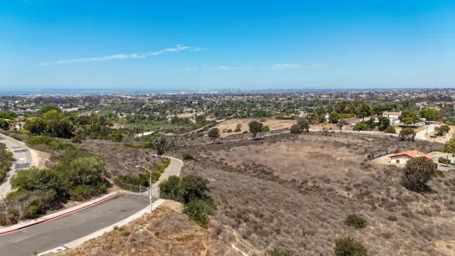 an aerial view of a houses with trees