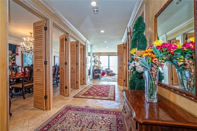 a view of a dining room with furniture window and chandelier