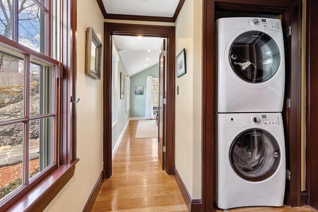 16 Conant Road Brookline, MA 02467 - Photo 21 of 31 a view of a hallway with washer and dryer