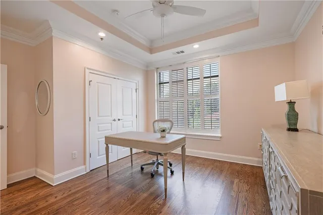 a workspace with wooden floor