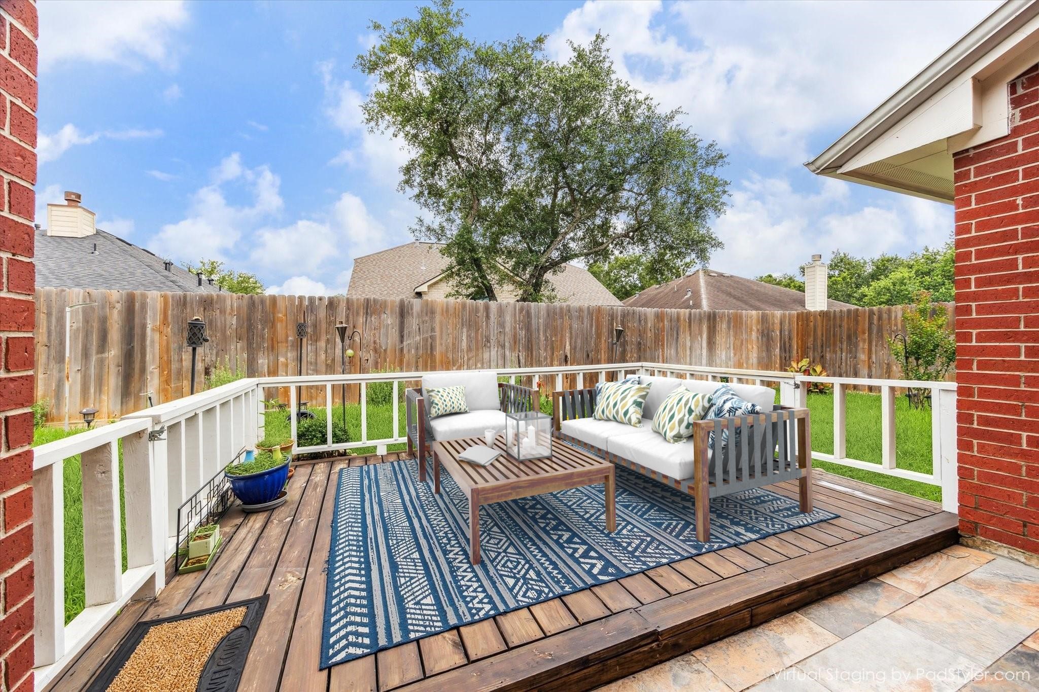 5716 Meadow Breeze Lane Rosharon, TX 77583 - Photo 23 of 24 Staged Nice deck for relaxing. Gate doors open on left and right side.