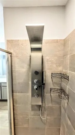 a bathroom with a tub