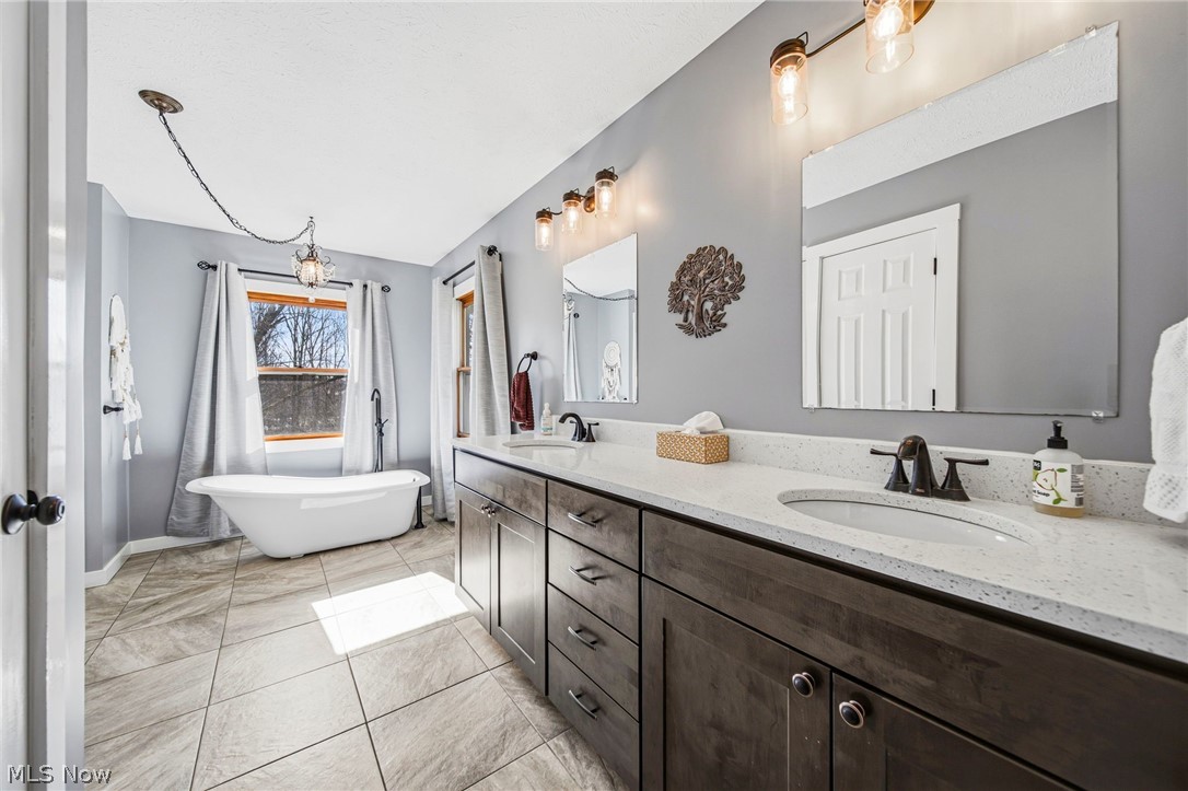 2850 South Ridge Road Perry, OH 44081 - Photo 13 of 41 Bathroom featuring double vanity and a freestanding tub