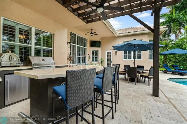 a view of a garden with a chair