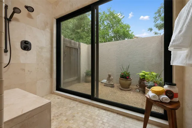 a room with patio door