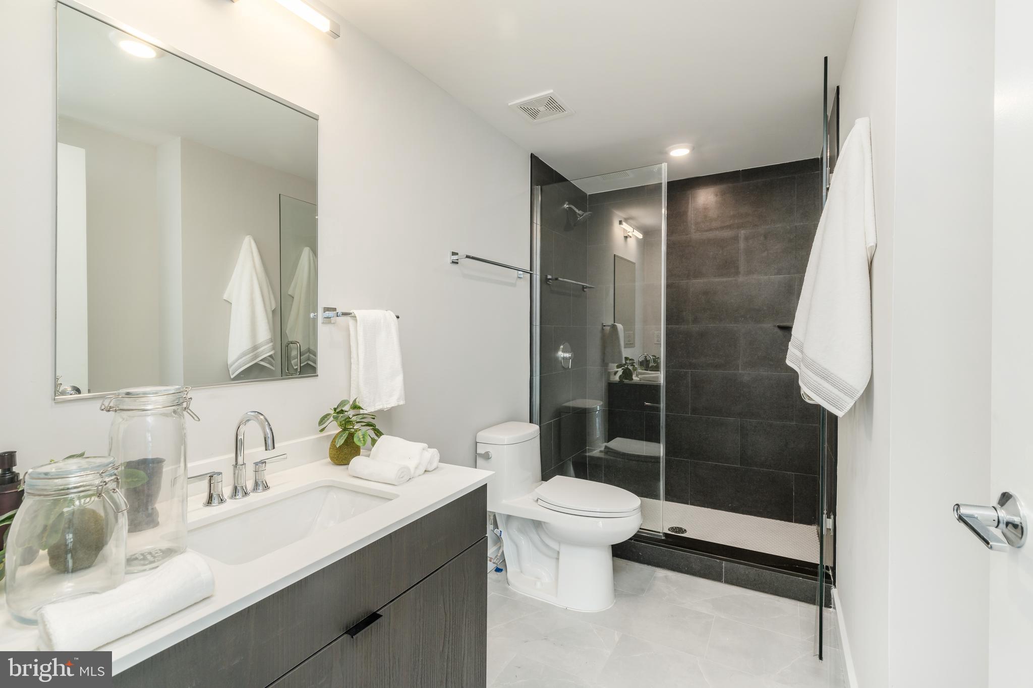 3449 Scotts Lane, Unit B308 Philadelphia, PA 19129 - Photo 9 of 16 a bathroom with a sink a toilet and shower