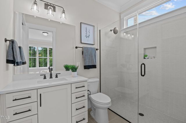 a bathroom with a sink toilet vanity and shower