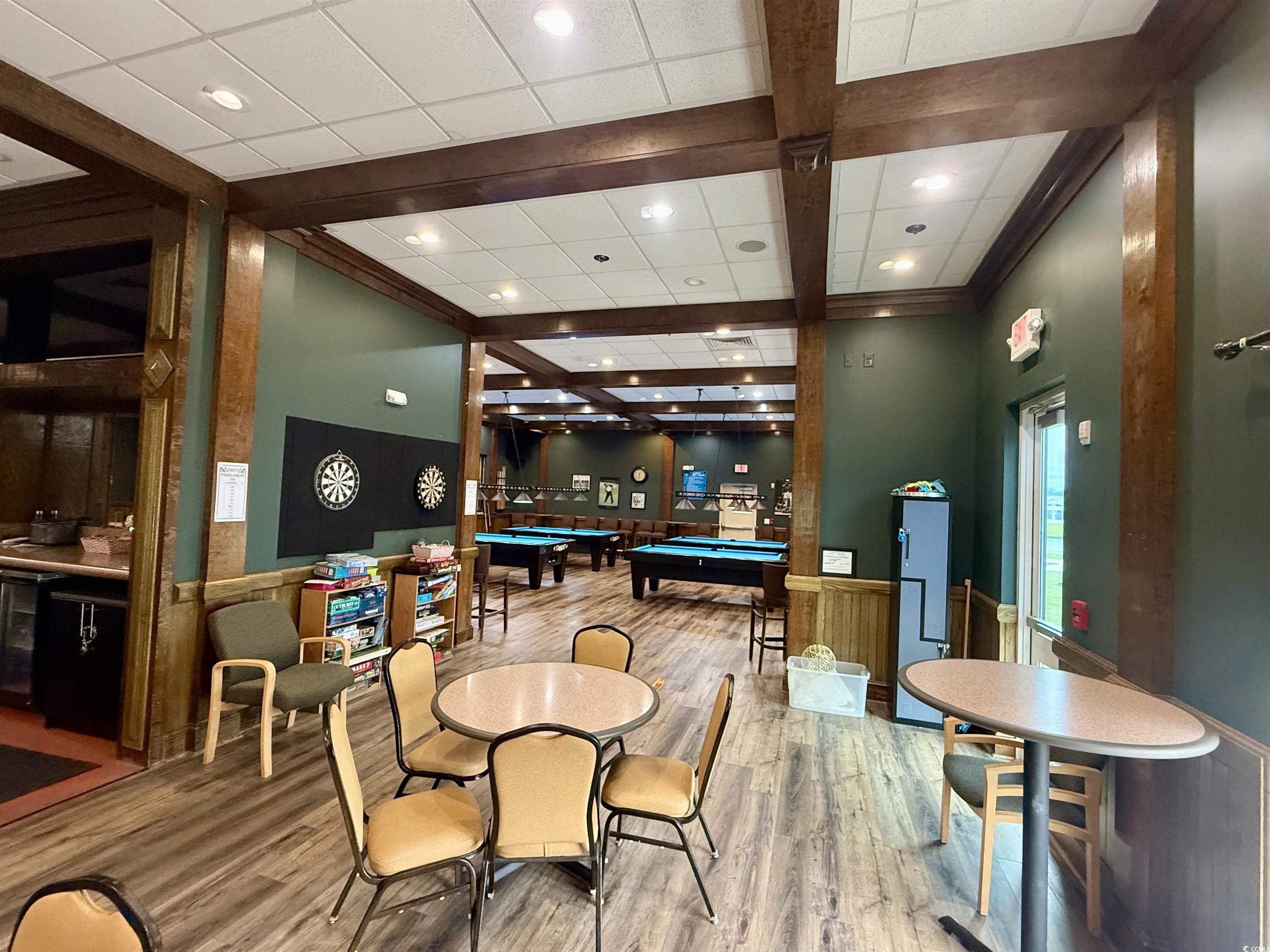 216 Walden Lake Road Conway, SC 29526 - Photo 32 of 40 Dining area featuring billiards, wood finished floors, beam ceiling, and coffered ceiling