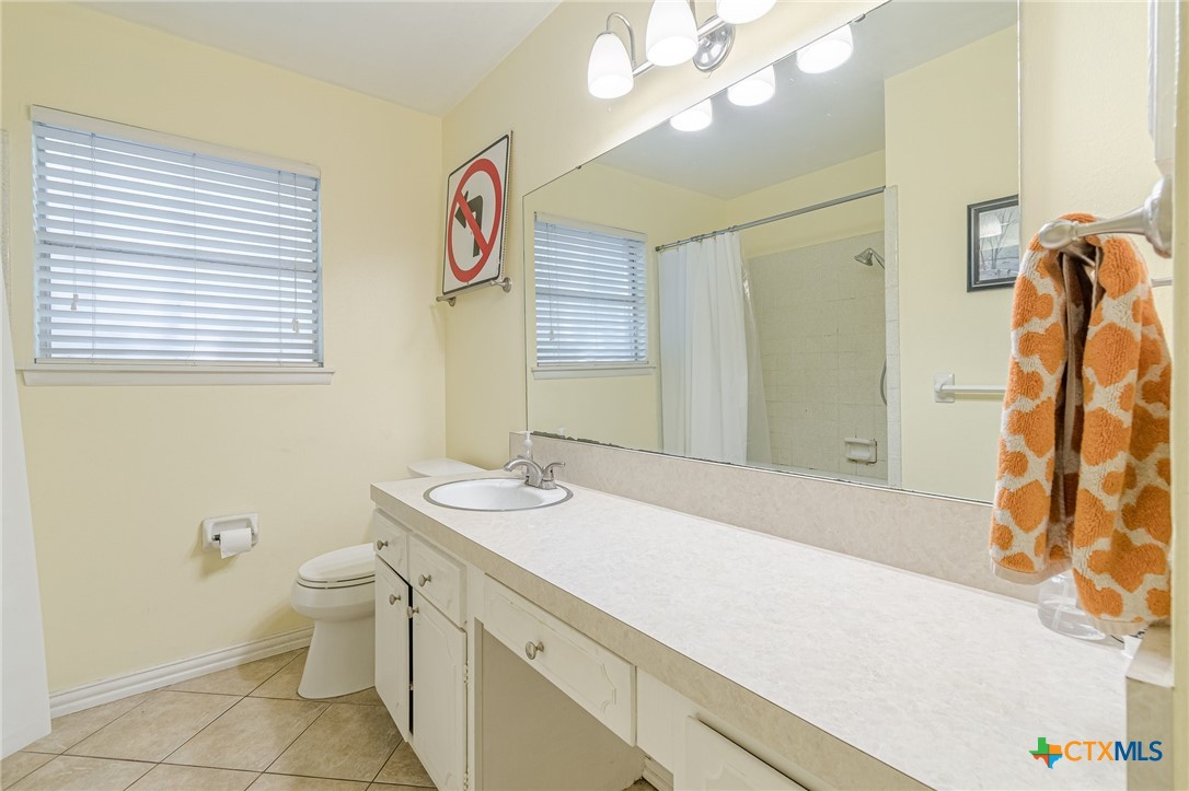 133 Algarita Road San Marcos, TX 78666 - Photo 13 of 43 a bathroom with a sink a toilet and a large mirror