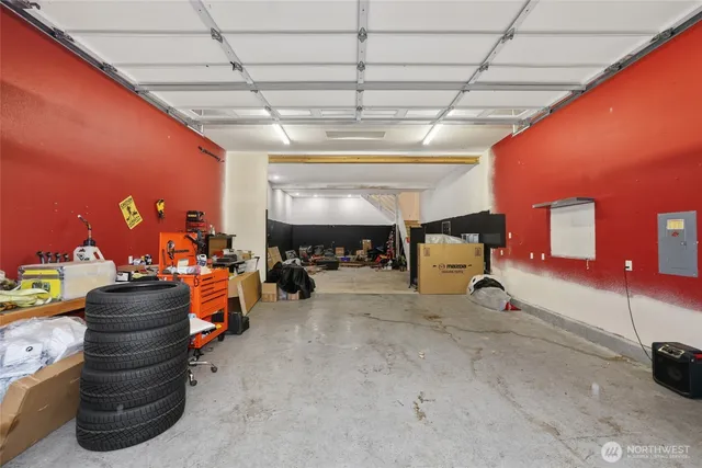 a view of a garage with furniture