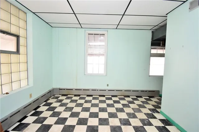 a black and white checkered floor