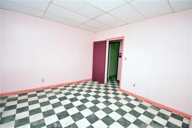 a view of a black and white checkered floor