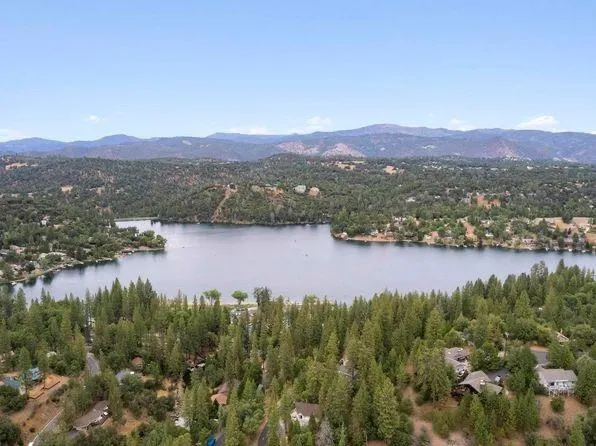 a view of a lake with a mountain
