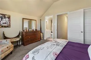 a bedroom with a bed and a dresser in it