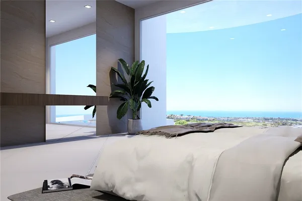 a bedroom with furniture and a painting on the wall