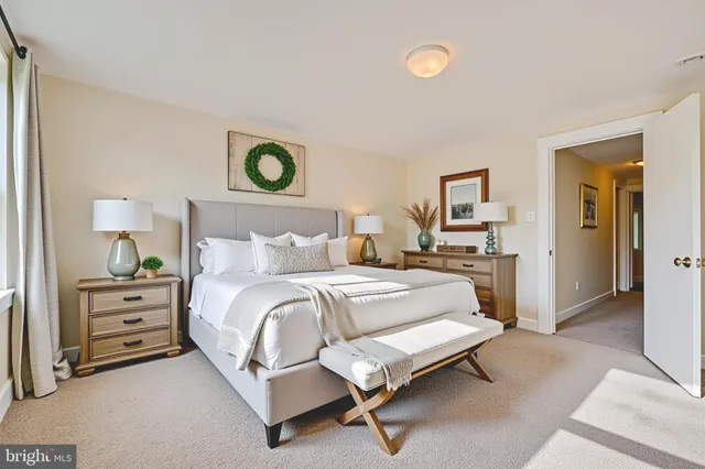 a bedroom with a bed and a closet