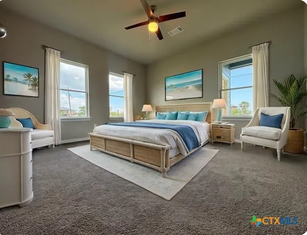 a view of an empty room and a ceiling fan