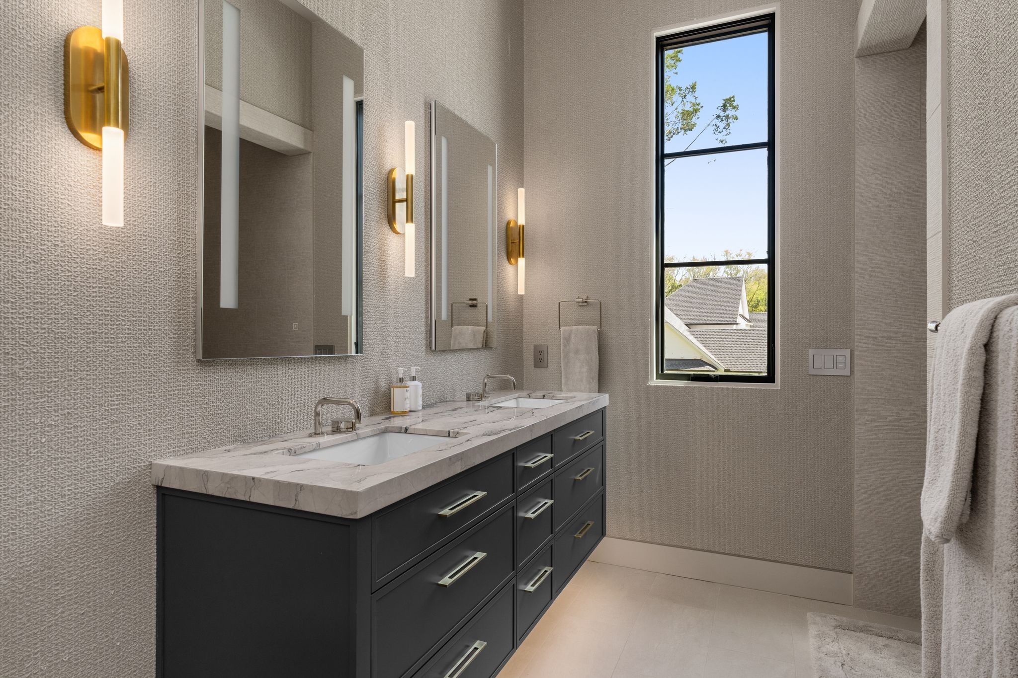 8520 Saundersville Road Mount Juliet, TN 37122 - Photo 32 of 70 a bathroom with a double vanity sink and mirror