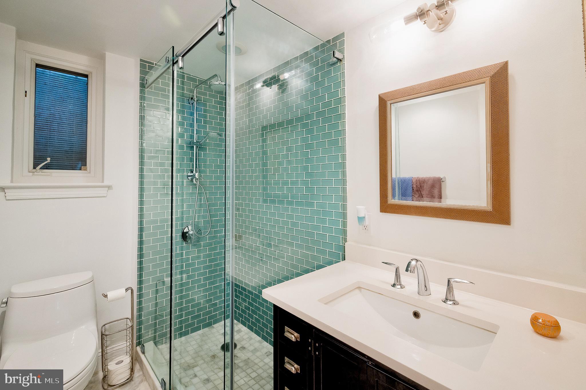 2135 Tunlaw Road Northwest Washington, DC 20007 - Photo 36 of 48 a bathroom with a sink mirror and a shower