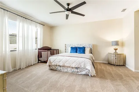 a bedroom with bed and a window