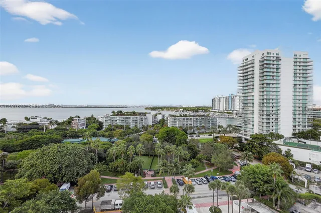 a city view with tall buildings
