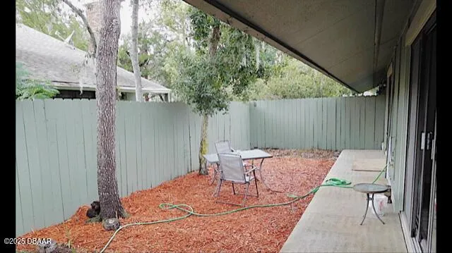 a outdoor space with a bed
