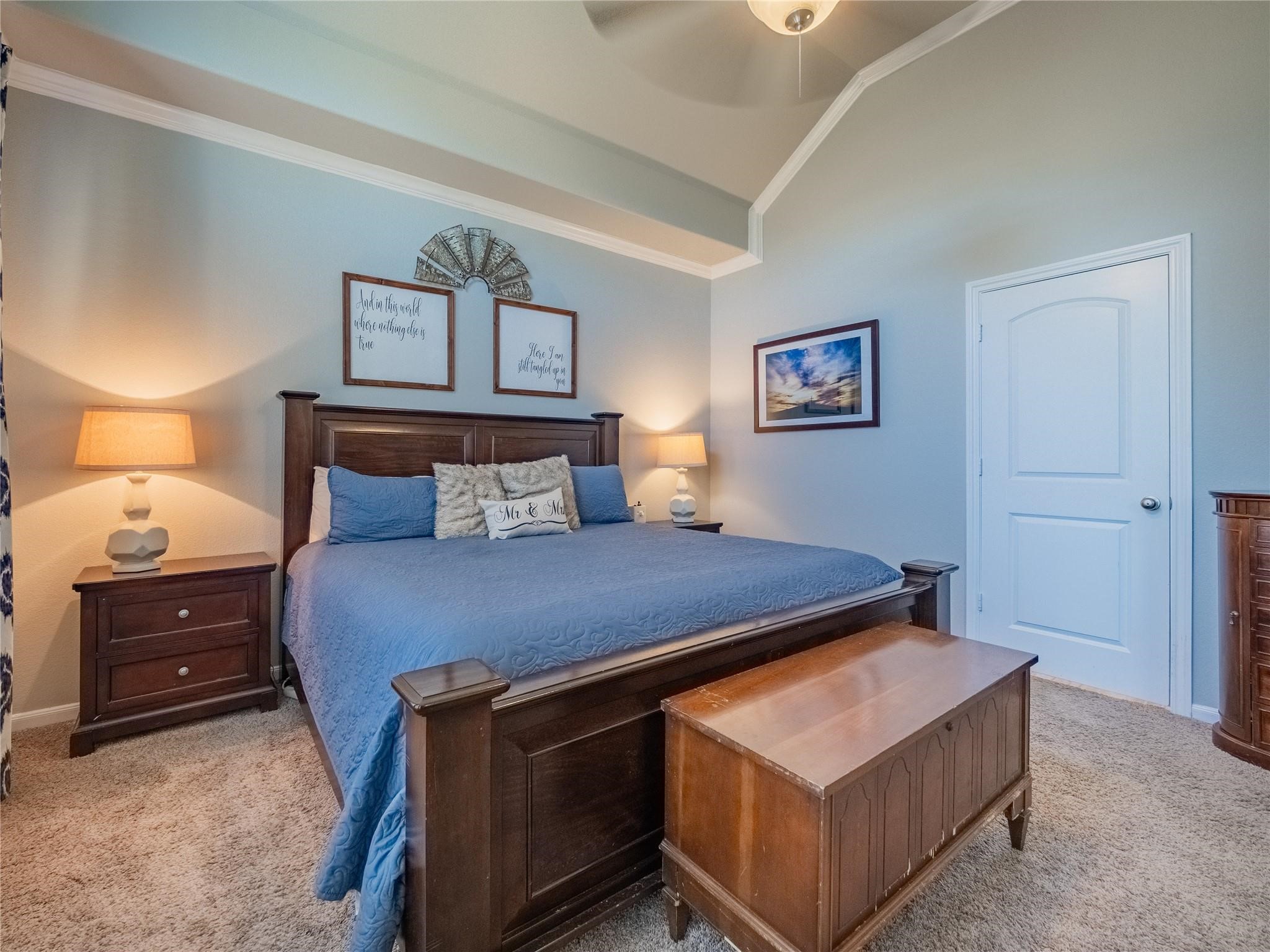 10215 Lewis Lane Iowa Colony, TX 77583 - Photo 23 of 45 View of the beautiful trey ceiling and crown molding; door provides entrance to the primary bath.