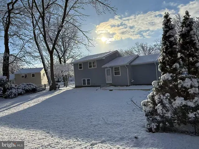 a view of a house with a large tree and wooden fence