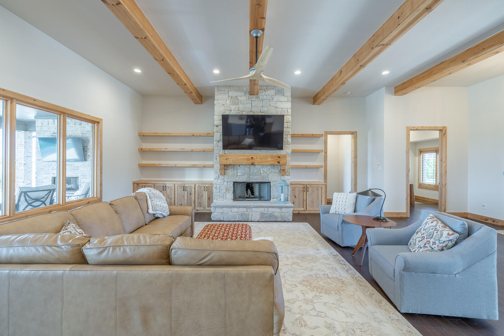 9018 County Road 6850 Lubbock, TX 79407 - Photo 38 of 103 a living room with fireplace furniture and a flat screen tv