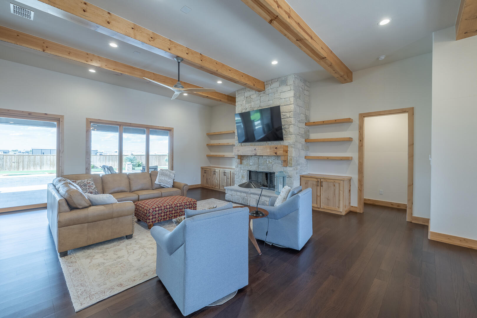 9018 County Road 6850 Lubbock, TX 79407 - Photo 39 of 103 a living room with fireplace furniture and a flat screen tv