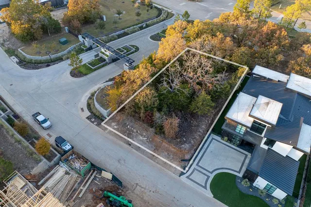 an aerial view of a backyard