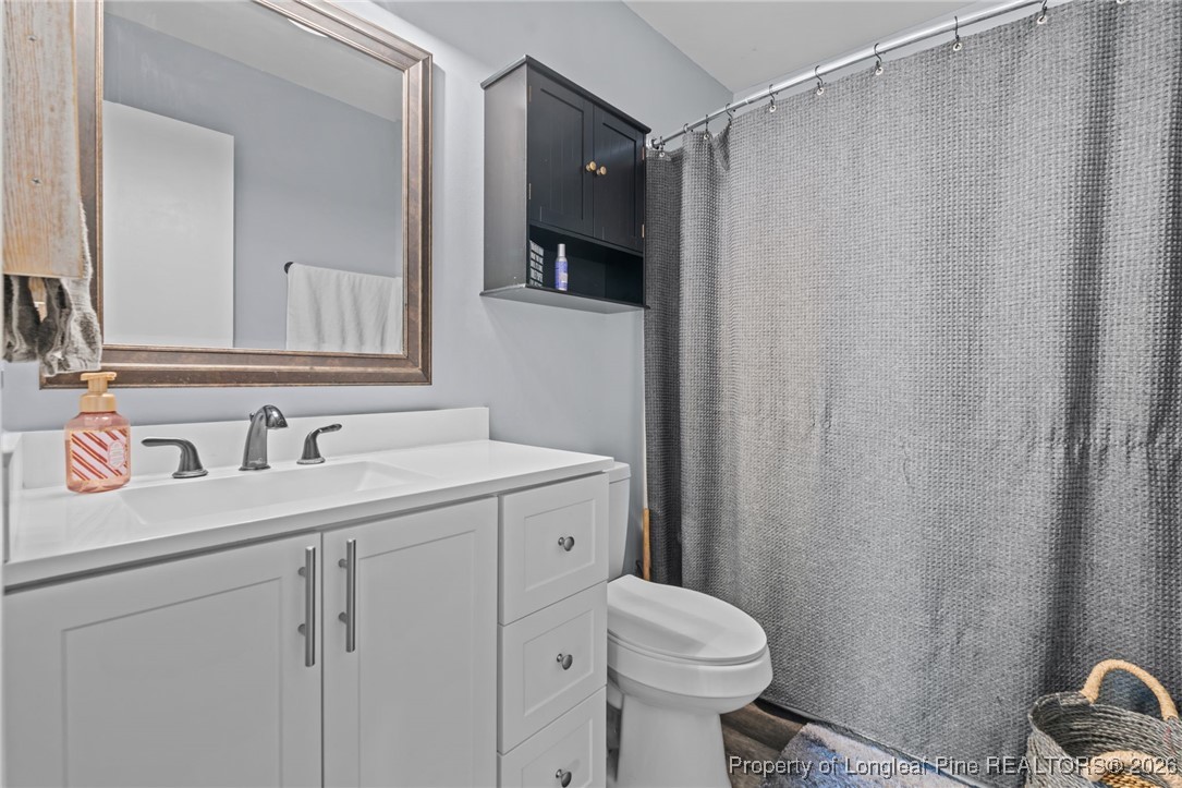 2229 Tingen Road Lillington, NC 27546 - Photo 23 of 50 a bathroom with a sink a toilet and shower