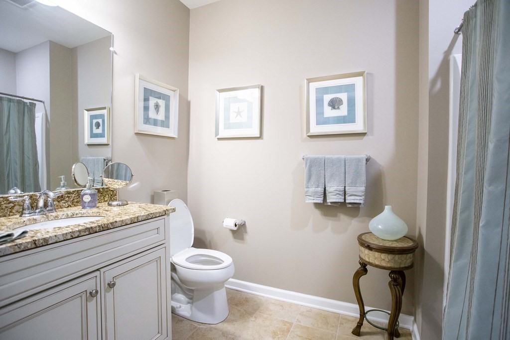 10 Abigail Way, Unit 3004 Reading, MA 01867 - Photo 8 of 32 a bathroom with a granite countertop toilet sink and mirror