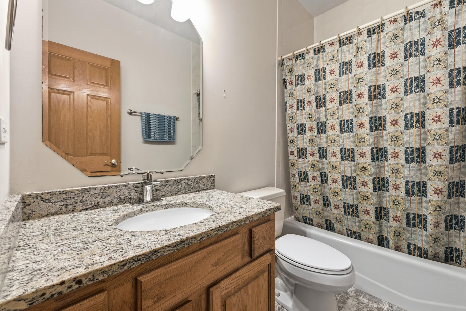 4420 Stonehaven Drive Long Grove, IL 60047 - Photo 27 of 59 a bathroom with a granite countertop toilet a sink and a mirror
