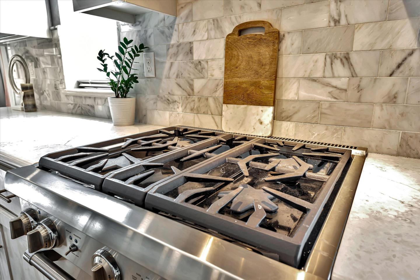 1512 Bond Street Milpitas, CA 95035 - Photo 12 of 49 a close view of a stove a microwave and a potted plant