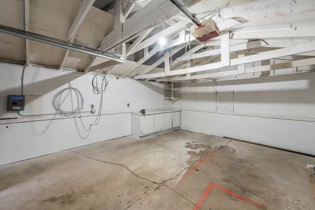 a view of a room with racks on the wall