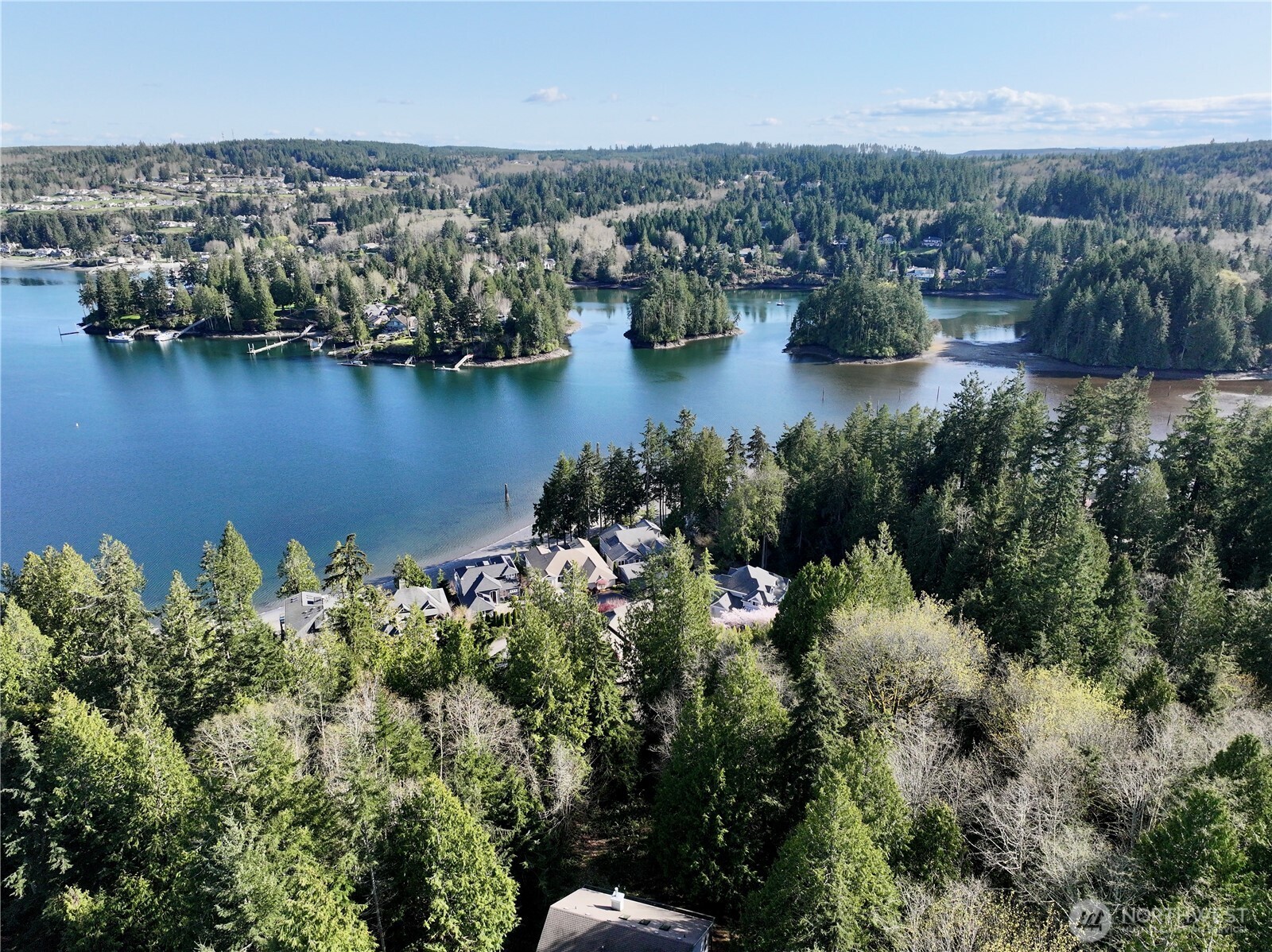 103 Wells Ridge Court Port Ludlow, WA 98365 - Photo 18 of 18 an aerial view of city and lake with trees all around