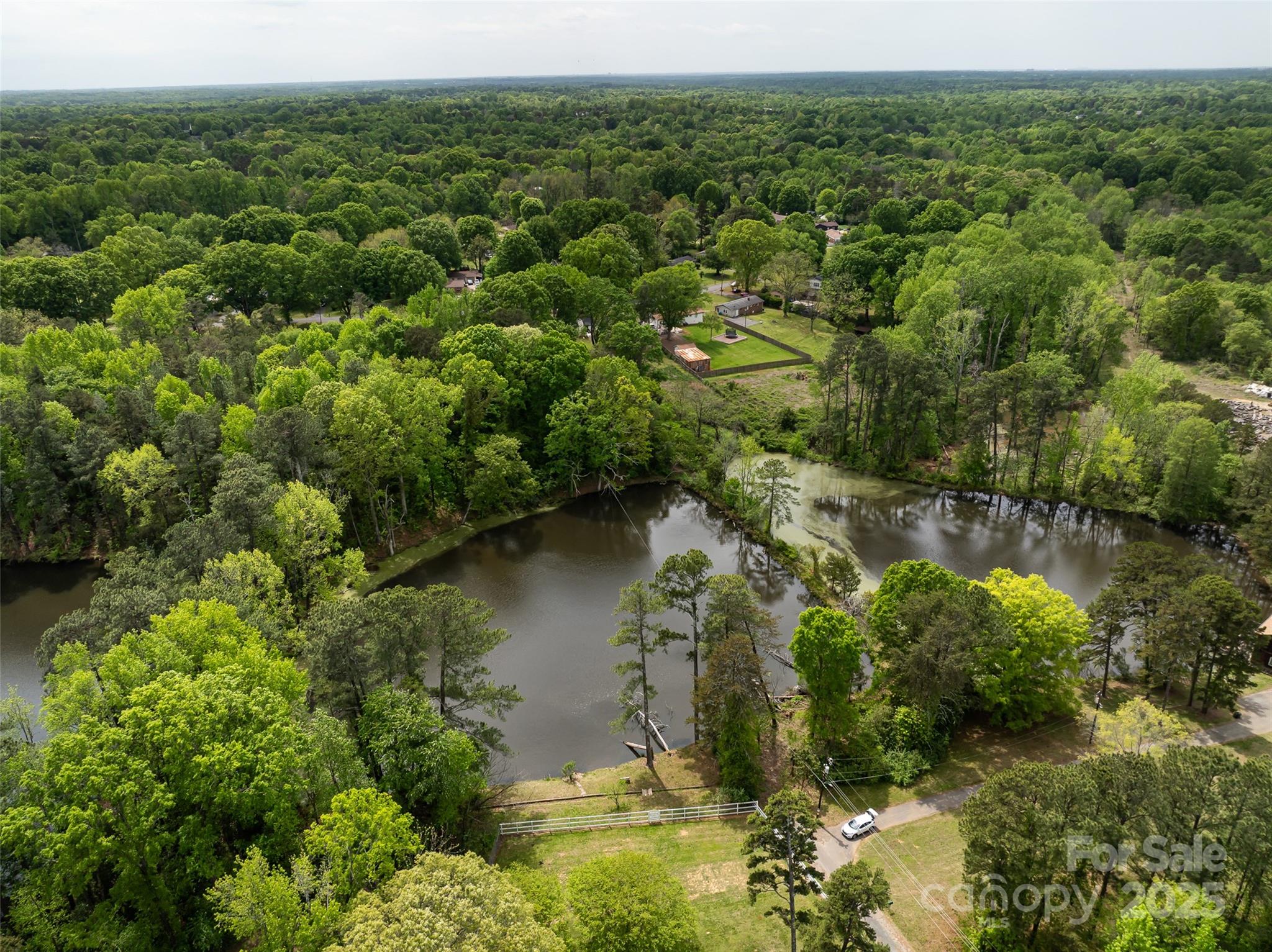 9836 Albemarle Road Charlotte, NC 28227 - Photo 10 of 13 an aerial view of green landscape with trees houses and lake view