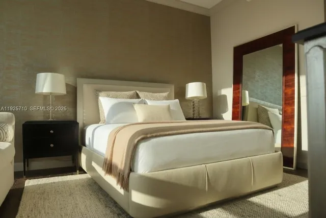 a bedroom with a bed and a closet