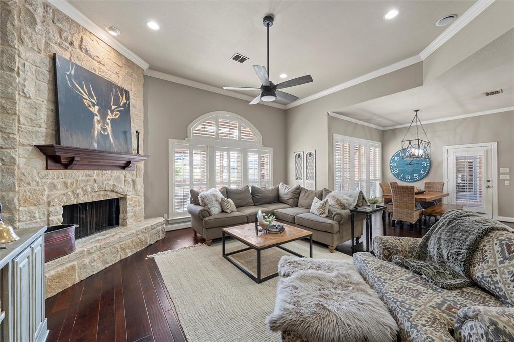 2030 Rustic Trail Waco, TX 76657 - Photo 14 of 40 a living room with furniture a fireplace and a chandelier