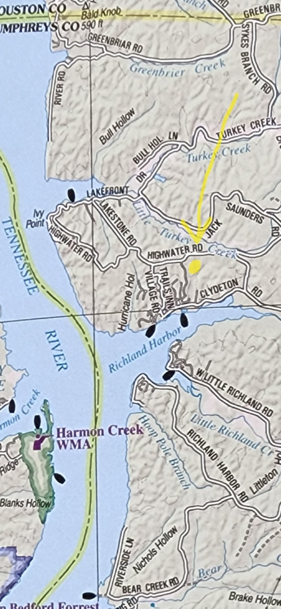 445 Highwater Road Waverly, TN 37185 - Photo 22 of 25 Yellow highlight is aproximate location of property