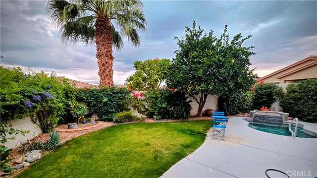 a palm tree sitting in front of a house with a big yard